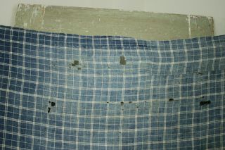Antique French Pieced Indigo Blue Plaid Linen Fabric 3