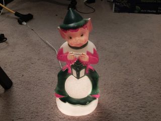 Vintage 1970 Empire 13.  5 " Lighted Plastic Christmas Elf W/ Snowball Blow Mold