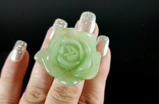 Vintage Lucite Large Rose Ring Size 7.  5 Translucent Jade Green Plastic Chunky