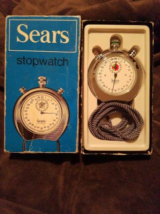 Vintage Sears Stopwatch Shock Resistant Swiss Made 1/5 Th Box