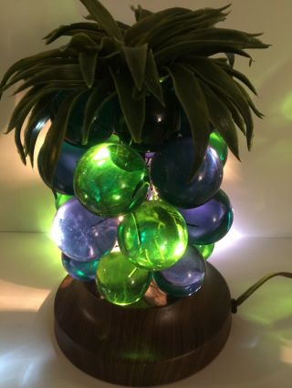 Vintage Mid Century Purple Blue Green Pineapple Grapes Cluster Lamp Acrylic