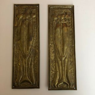 Arts And Crafts Glasgow Style Brass Door Push Plate Pair,  Mackintosh Influenced