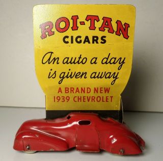 1939 Roi - Tan Cigars C.  B.  S.  Radio Show Advertising Sign W/ Chevrolet Car