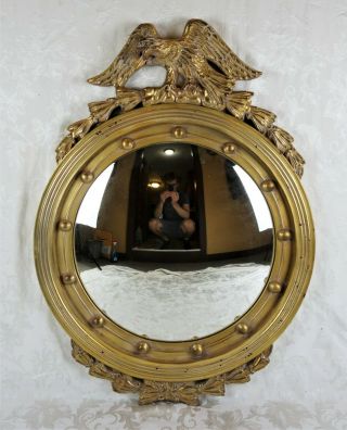 Vintage Convex Federal Eagle Bullseye Gold Gilt Ball Round Circular Mirror