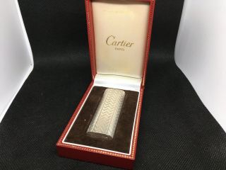 Vintage Cartier Gas Lighter Swiss Made Silver Staggered Pattern