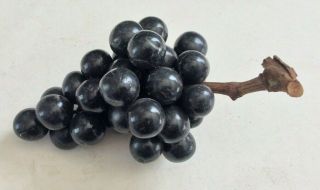 Vintage Mid Century Italian Black Marble Grape Cluster On Grapevine Stem