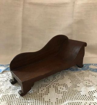 Antique Vtg Miniature Sm Doll Size Chaise Lounge Fainting Couch Lrg Doll House