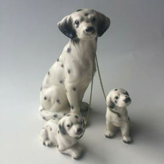 Vintage Chained Animals Figurines Dogs Puppies Dalmatian - Made In Japan