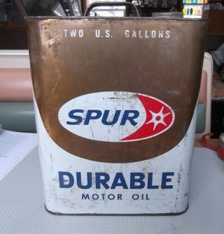 Vintage Spur Supreme Durable Motor Oil Can 2 Gallon Sae 30 Rare