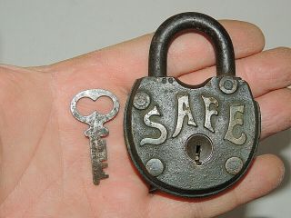 Antique Vintage Safe Brass Padlock,  Lock With Key