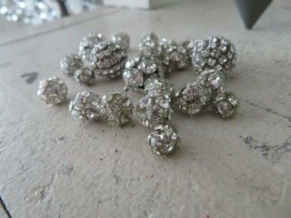 24 Gorgeous Little Old Vintage Rhinestone Balls Beads 1/4 " - 1/2 " Ea Prong Set