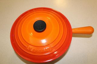Vintage Le Creuset 24 Flame Orange Enameled Cast Iron Saucepan Hollow Handle 2