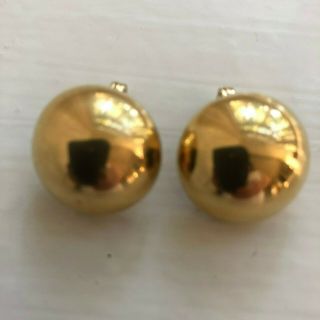 Vintage Signed Monet Shiny Gold Tone Round Button Clip On Earrings