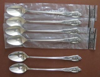 Set Of 6 Wallace Rose Point Sterling Silver Ice Tea Spoons,  7 1/2 "
