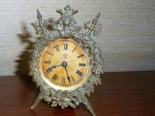 Antique Ansonia Novelty Gilt Desk Boudoir Mantel Clock A
