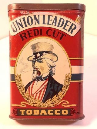 Antique Union Leader Uncle Sam Color Litho Vertical Pocket Tobacco Tin