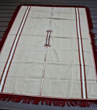 Vintage Tan Brown Maroon Red Wool Poncho Blanket Fringe 55x79