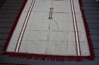 Vintage Tan Brown Maroon Red Wool Poncho Blanket Fringe 55x79 2