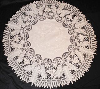 Antique Vintage Battenburg Lace Tablecloth 54 " Round