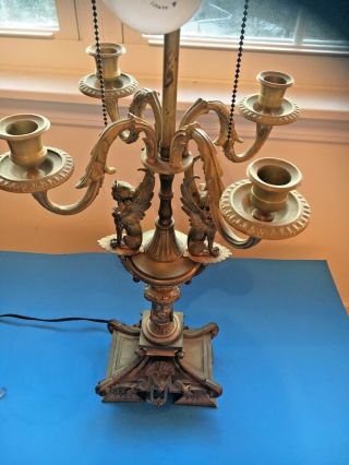 Antique Solid Brass Candle Holders And Figures Lamp