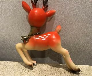 Vintage Christmas plastic big blue eyed Reindeer deer RARE bell 1960’s Japan 2