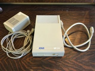 Atari Sf314 External Floppy Disk Drive With Power Supply And Cable