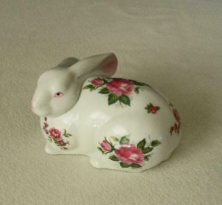 Vintage Andrea By Sadek Bunny Rabbit Figurine Porcelain Ceramic White Pink Roses