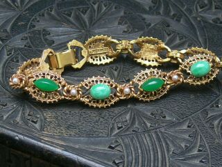 Vintage Mid Century Florenza Signed Faux Jade Peking Glass Sectioned Bracelet