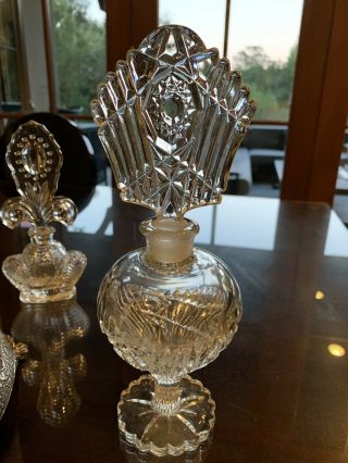 Rare Vintage Antique Art Deco Cut Crystal Glass Perfume Bottle With Stopper