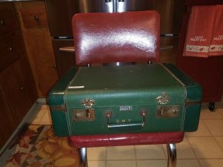 Vintage 1940s Green Leather Luggage Suitcase Lady Gale Brass Latches