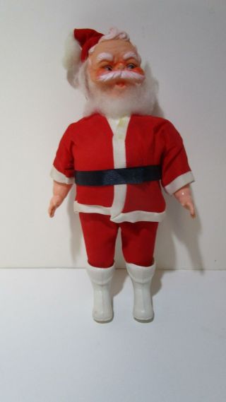 Vintage 11 " Santa Claus Standing Doll Rubber Face 1960 