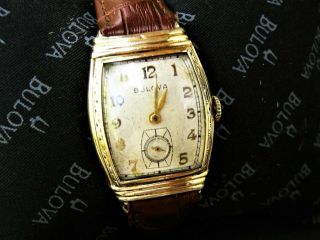 Vintage Art Deco Bulova 10k Gf Gold Filled Mens Wristwatch Keeping Time
