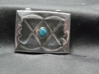 Vintage Native American Sterling Silver Turquoise 1.  5 " X 1 " Pill Or Stuff Box