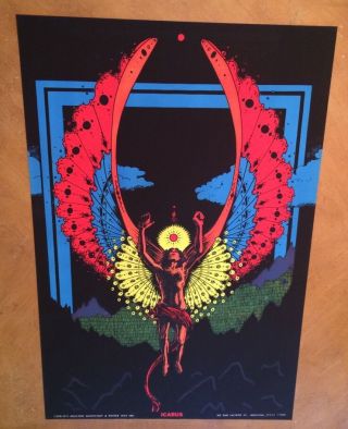 Icarus Vintage Houston Blacklight Poster Psychedelic 1973 Mythology Pin - up 70 ' s 2