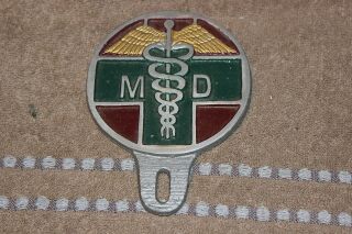 Vintage Md Medical Doctor Metal License Plate Topper