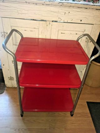 Vintage Mid Century 3 Tier Cosco Serving Cart Cherry Red Color