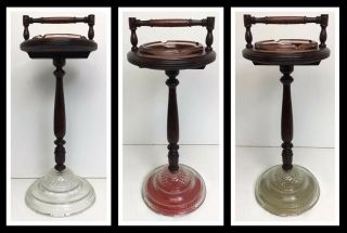 Vintage Pedestal Ashtray Mid Century Smoking Stand Amber Ashtray Glass Base