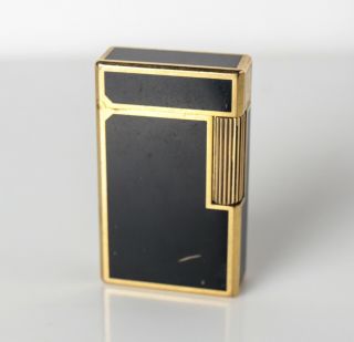 Vintage St Dupont Lighter,  Gold Plate Chinese Black Lacquer W/ Characters