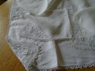 Vintage Pure Irish Linen Embroidered Tablecloth - Hand Crochet Irish Lace Border