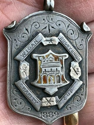 1889 Heavy Solid Silver Wigan Rugby Union Charity Cup Fob Medal To J Higgins