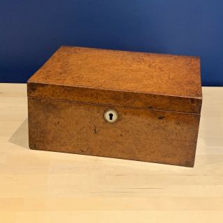Retro Vintage Antique Burr Wood Veneer Box Letters Stationery Jewellery Work Box