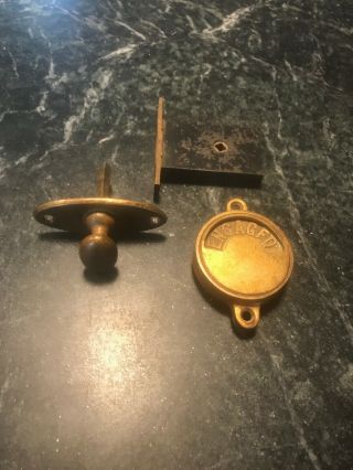 Rare Antique Salvaged Bathroom Door Handle Lock Brass Engaged Open Nautical Set