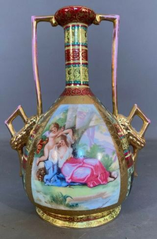 1914 Antique Art Nouveau Kaufmann Royal Vienna Vase Lady Goddess Porcelain Urn