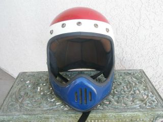 Vintage Monarch Full Face Moto Cross Helmet Red White Blue Large