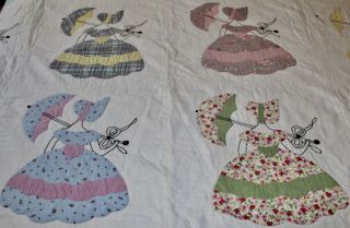 VINTAGE SOUTHERN BELLE/UMBRELLA EMBROIDERED QUILT - HAND STITCHED & HAND QUILTED 2
