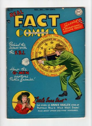 Real Fact Comics 11 Fn - 5.  5 Vintage Dc Comic Annie Oakley Fbi G - Men Gold 10c