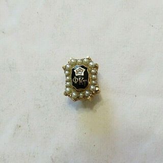 Antique 14k Gold Phi Kappa Tau Sorority Fraternity Pin Pearls Diamond 1.  5gm