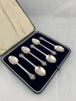 Set Of 6 Solid Silver Trefid Style Coffee Spoons 1933 Sheffield Thomas Bradbury