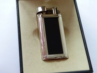 Dunhill Unique Lighter - Silver Plated - Black Lacquered Panels - Fully Boxed