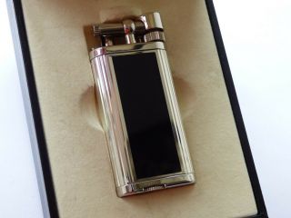 DUNHILL UNIQUE LIGHTER - SILVER PLATED - BLACK LACQUERED PANELS - FULLY BOXED 2
